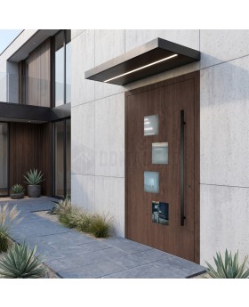 walnut modern aluminium door with four square windows