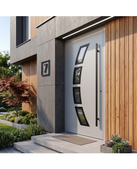 Silver aluminium front door with glass