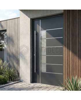 Dark anthracite luxury modern aluminium front door with glass