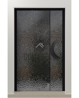PIVOT B4 - aluminium pivot door covered with gray stainless steel sheet