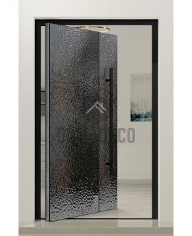 PIVOT B4 - aluminium pivot door covered with gray stainless steel sheet