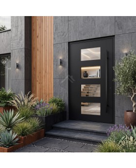 Black entry hinged door with four glass