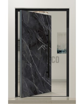 PIVOT Calacatta - aluminium pivot door covered with Calacatta Black sintered quartz
