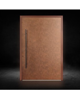 Orange smooth aluminium pivot front door