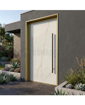 Aluminium hinged door covered with Cristallo sintered quartz