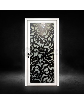 White glass aluminium door with black decorative panel