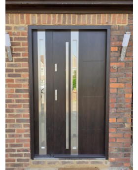 Dark oak high security entrance steel door with side panel