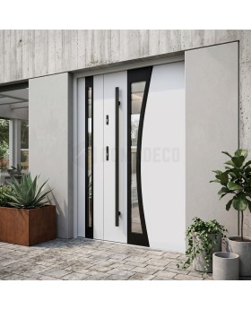 White modern steel entrance door with side panel