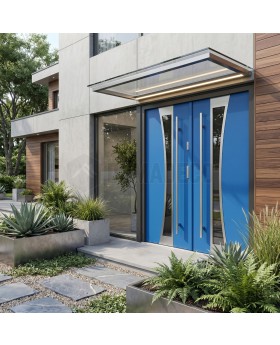 Blue modern high-quality double front door