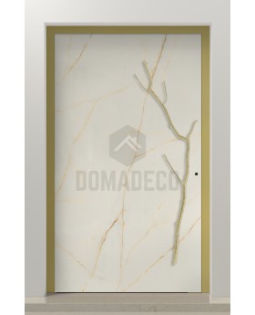 PIVOT Cristallo - aluminium pivot door covered with Cristallo sintered quartz