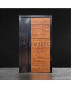 Atntracite aluminium front door with wooden decor