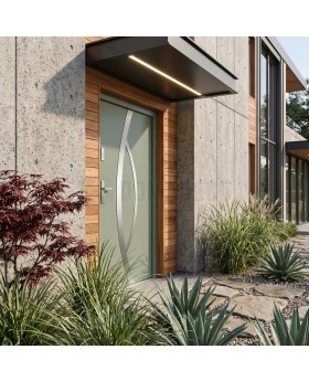 Green metal front door for home