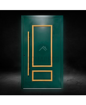 green classically styled traditional hinged aluminium door