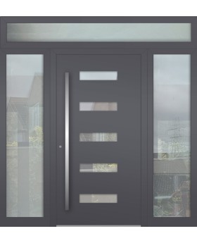 Aluminium LIM hinged front door with left, right and top glass panel