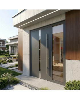 Anthracite secure modern aluminum front door with right glass panel