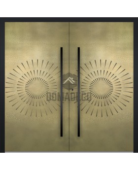 Aluminium hinged double door with gold texture of milled metal