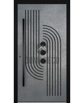 Aluminium door with grey texture of milled metal