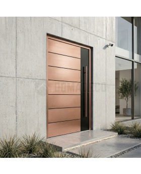 Aluminium hinged door with copper texture of milled metal