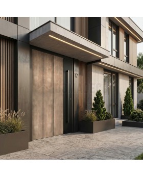 aluminium hinged entry door with nickel gold texture of milled metal