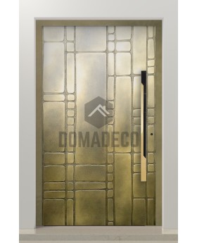 PIVOT M18 - aluminium pivot door with yellow brass texture of milled metal
