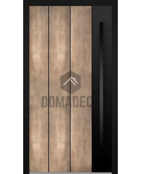 Aluminium hinged entry door with nickel gold texture of milled metal