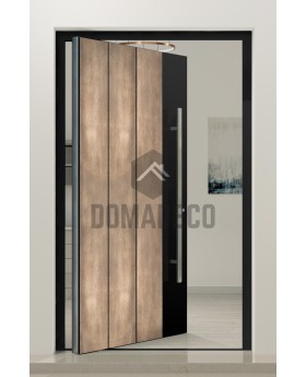 aluminium pivot door with yellow brass texture of milled metal