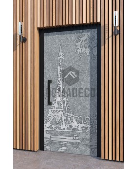 LIM Paris -  entry aluminium door with Eiffel Tower texture of milled metal