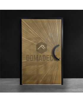 Aluminium pivot door with gold texture of milled metal