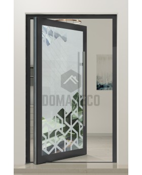 PIVOT Glass S - frosted aluminium pivot door with transparent motif