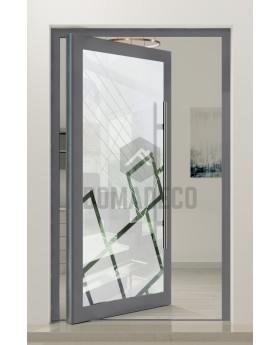 PIVOT Glass S - frosted aluminium pivot door with transparent motif