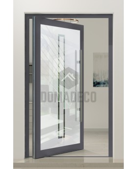 PIVOT Glass S9 - aluminium frosted pivot door with with transparent rectangle
