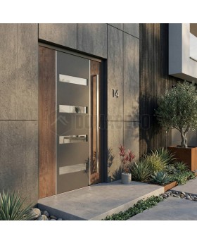 pivot door with wooden decor