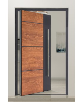 PIVOT V36 - aluminium pivot front door with wooden decor