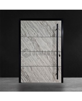Aluminum front door pivot with white rock stone texture
