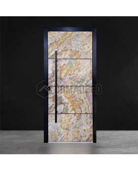 Aluminium front door with sand rock stone