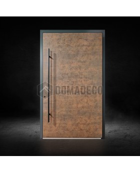 Aluminum entry door covered with corten sintered quartz