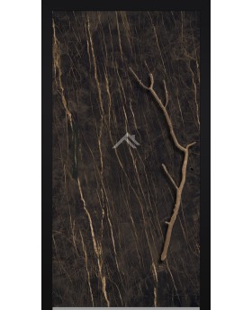 LIM V54 - aluminium hinged door covered with Noir Desir sintered quartz