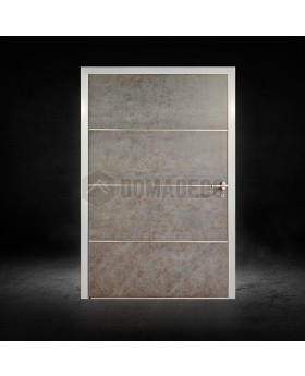 Aluminium pivot door covered with sintered quartz