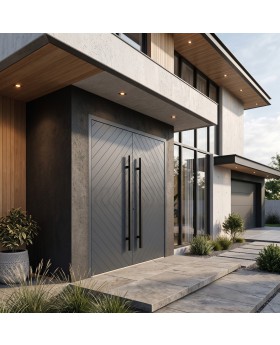 Anthracite prehung double aluminium exterior door with ribs