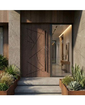 walnut entrance aluminium front door with stripes