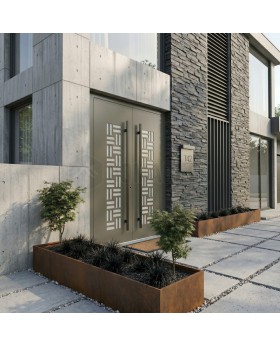 Olive gray aluminium double front door decorative glass