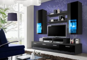 Black high shop gloss wall unit