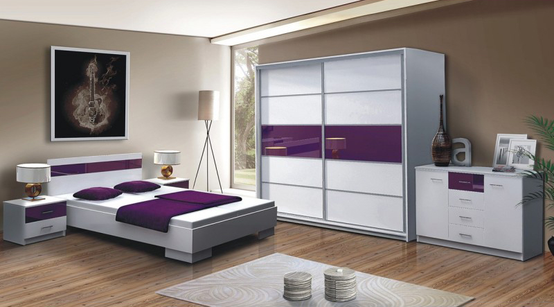 Santana bedroom set - the sleek straight lines combined with shiny scratch resistant colored surface