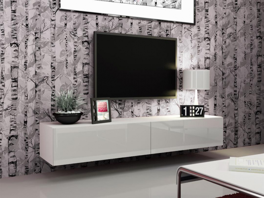 Seattle 21 - Modern TV wall unit with high gloss white MDF fronts