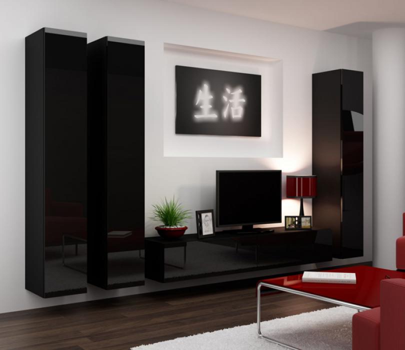 Seattle 8 -  gloss black living room wall unit