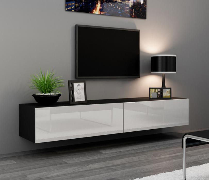 Seattle 24 - Modern TV wall unit with high gloss white MDF fronts